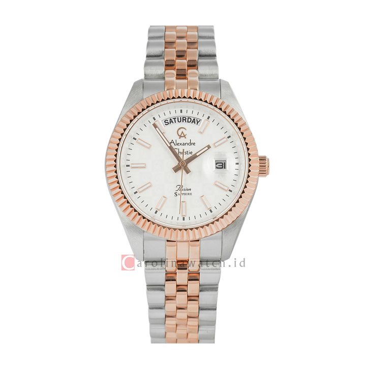 Jam Tangan Alexandre Christie Passion AC 5013 MDBTRSL2 Sapphire Men Silver White Dial Dual Tone Stainless Steel Strap