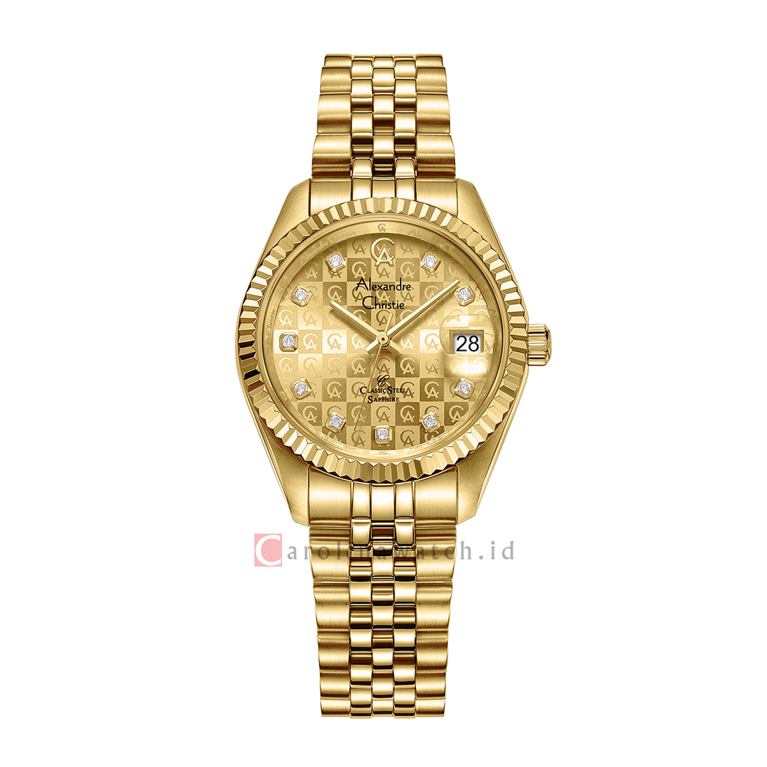 Jam Tangan Alexandre Christie Classic Steel AC 5014 LDBGPIV Women Gold Dial Gold Stainless Steel Strap