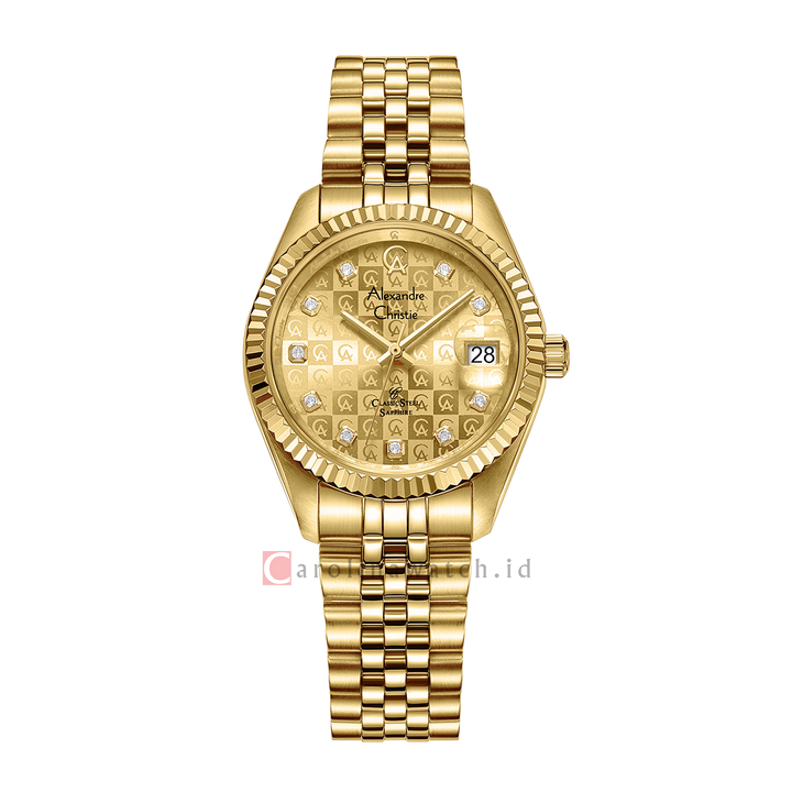 Jam Tangan Alexandre Christie Classic Steel AC 5014 LDBGPIV Women Gold Dial Gold Stainless Steel Strap