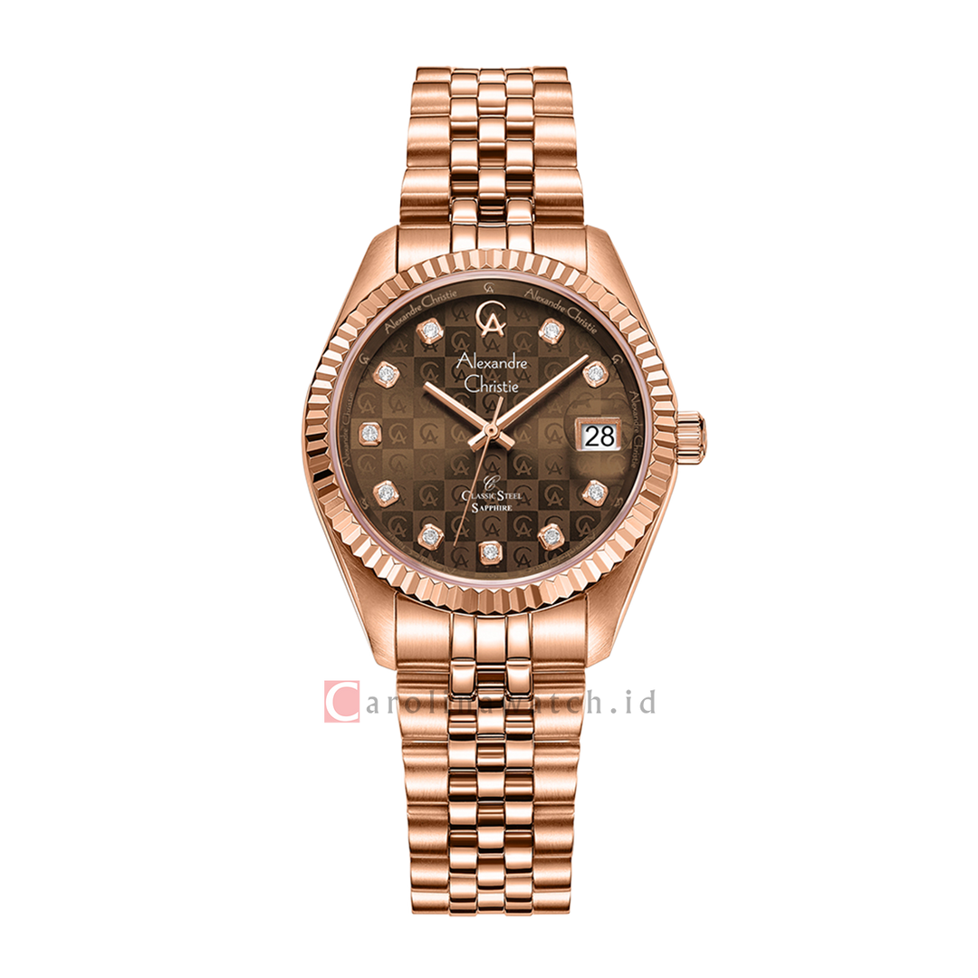 Jam Tangan Alexandre Christie Classic Steel AC 5014 LDBRGBO Women Brown Dial Rose Gold Stainless Steel Strap