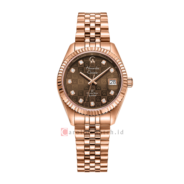 Jam Tangan Alexandre Christie Classic Steel AC 5014 LDBRGBO Women Brown Dial Rose Gold Stainless Steel Strap