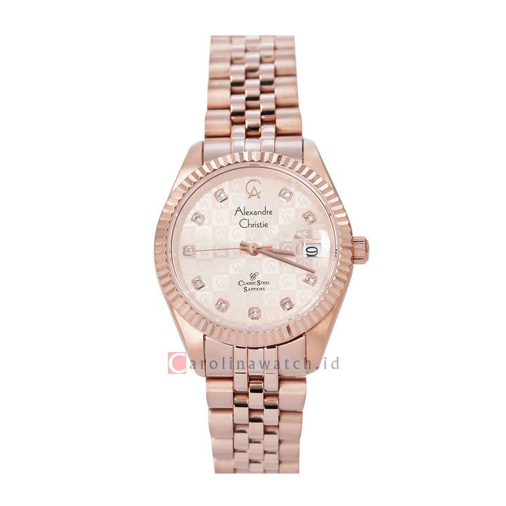 Jam Tangan Alexandre Christie Classic Steel AC 5014 LDBRGLN Women Rose Gold Dial Rose Gold Stainless Steel Strap