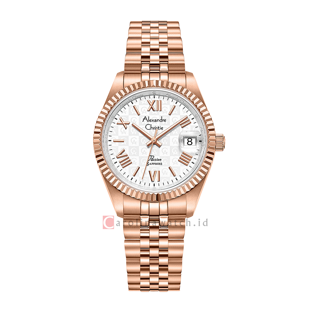Jam Tangan Alexandre Christie Passion AC 5014 LDBRGSL2 Women Silver White Dial Rose Gold Stainless Steel Strap