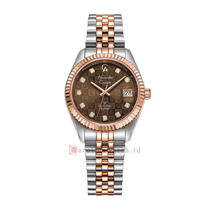 Jam Tangan Alexandre Christie Classic Steel AC 5014 LDBTRBO Women Brown Dial Dual Tone Stainless Steel Strap