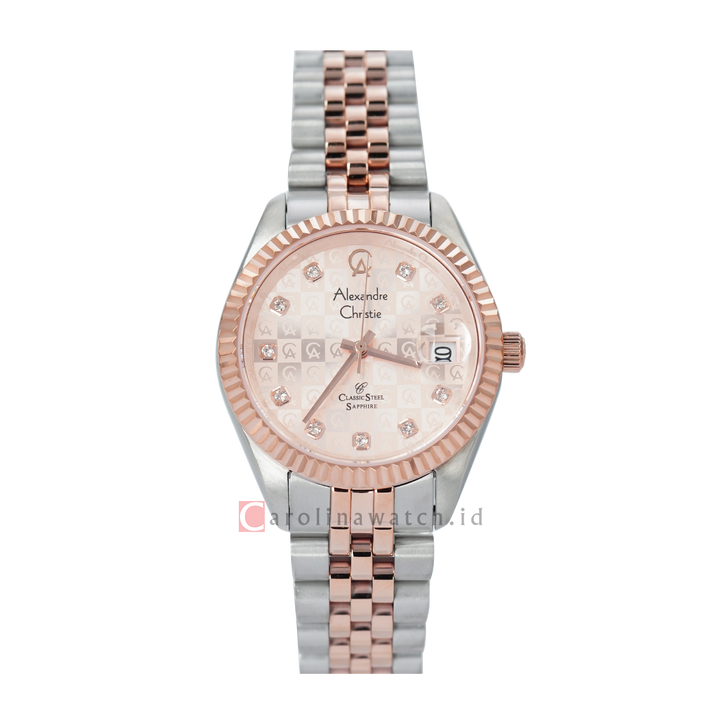 Jam Tangan Alexandre Christie Classic Steel AC 5014 LDBTRLN Women Rose Gold Dial Dual Tone Stainless Steel Strap