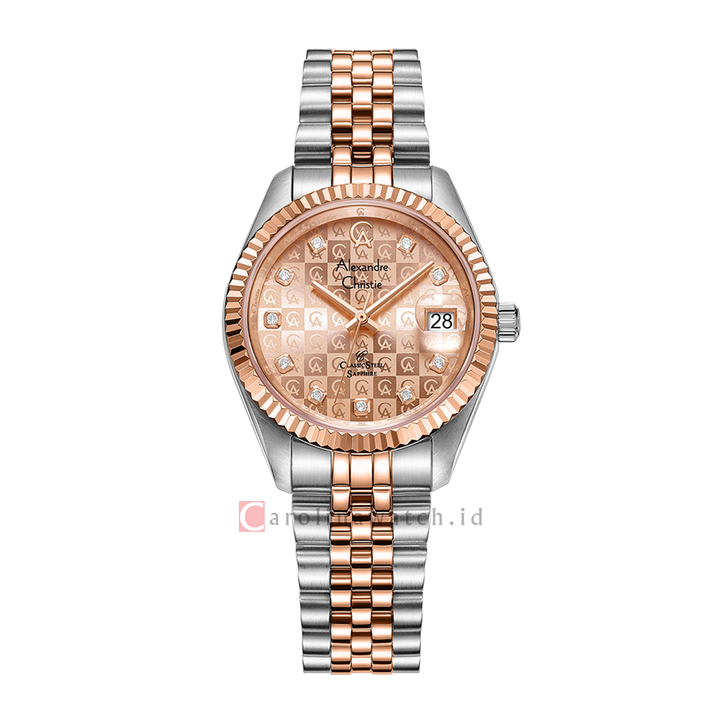 Jam Tangan Alexandre Christie Classic Steel AC 5014 LDBTRLN Women Rose Gold Dial Dual Tone Stainless Steel Strap