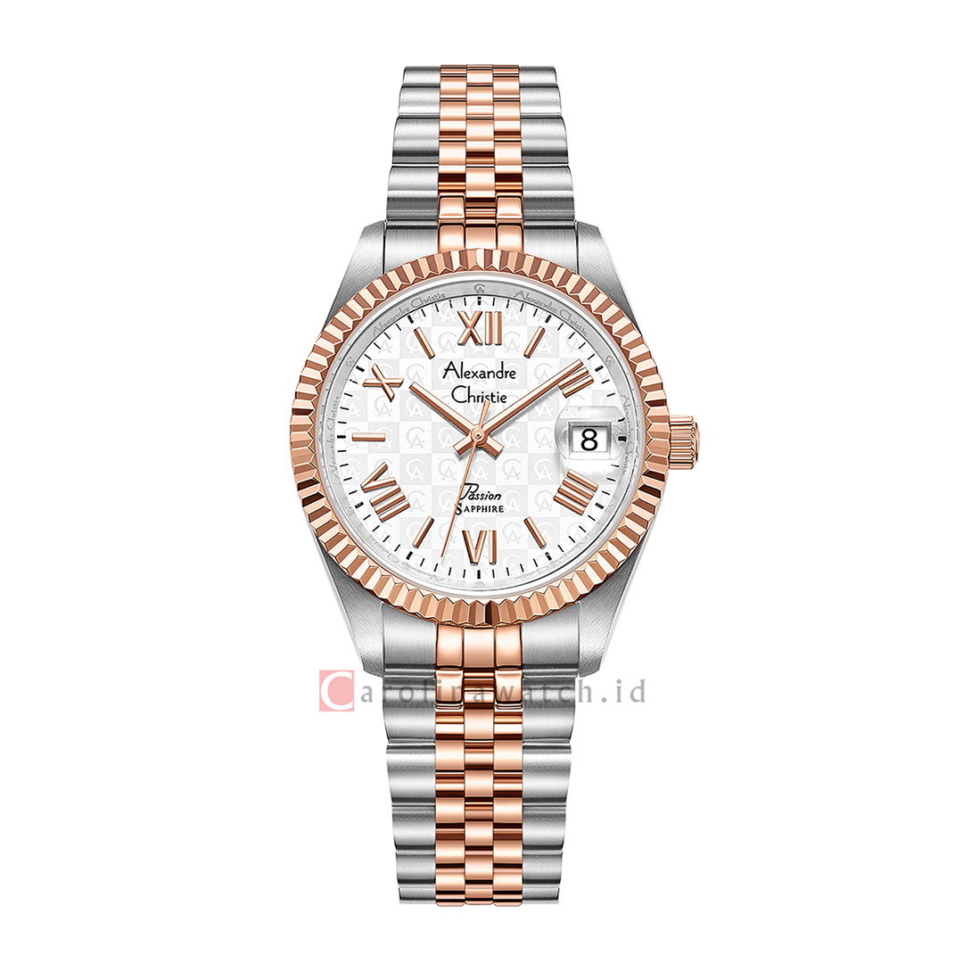 Jam Tangan Alexandre Christie Passion AC 5014 LDBTRSL2 Women Silver White Dial Dual Tone Stainless Steel Strap