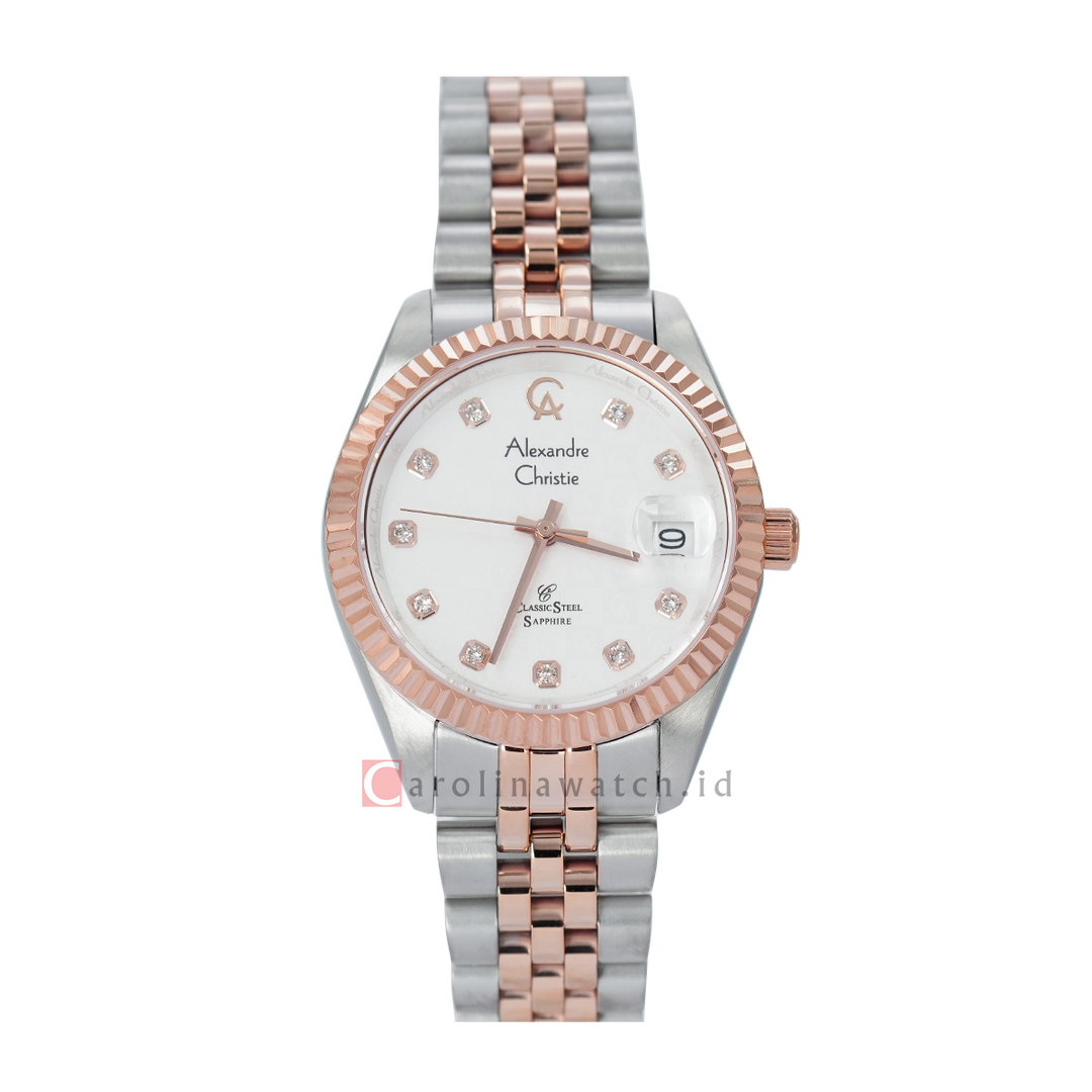 Jam Tangan Alexandre Christie Classic Steel AC 5014 LDBTRSL Women Silver Dial Dual Tone Stainless Steel Strap