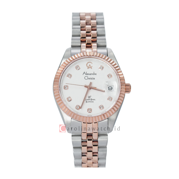 Jam Tangan Alexandre Christie Classic Steel AC 5014 LDBTRSL Women Silver Dial Dual Tone Stainless Steel Strap