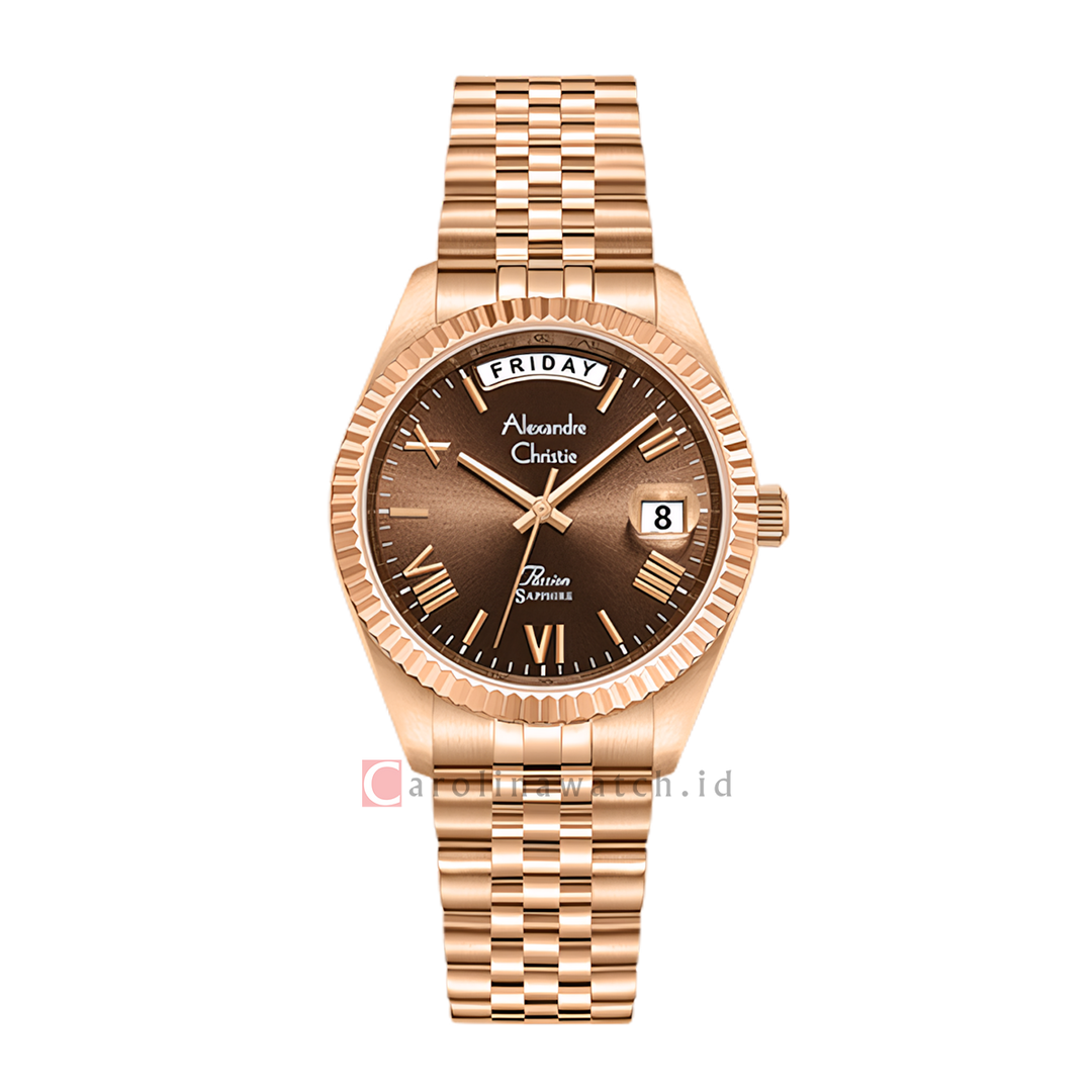 Jam Tangan Alexandre Christie Passion AC 5014 LEBRGBO Women Brown Dial Rose Gold Stainless Steel Strap