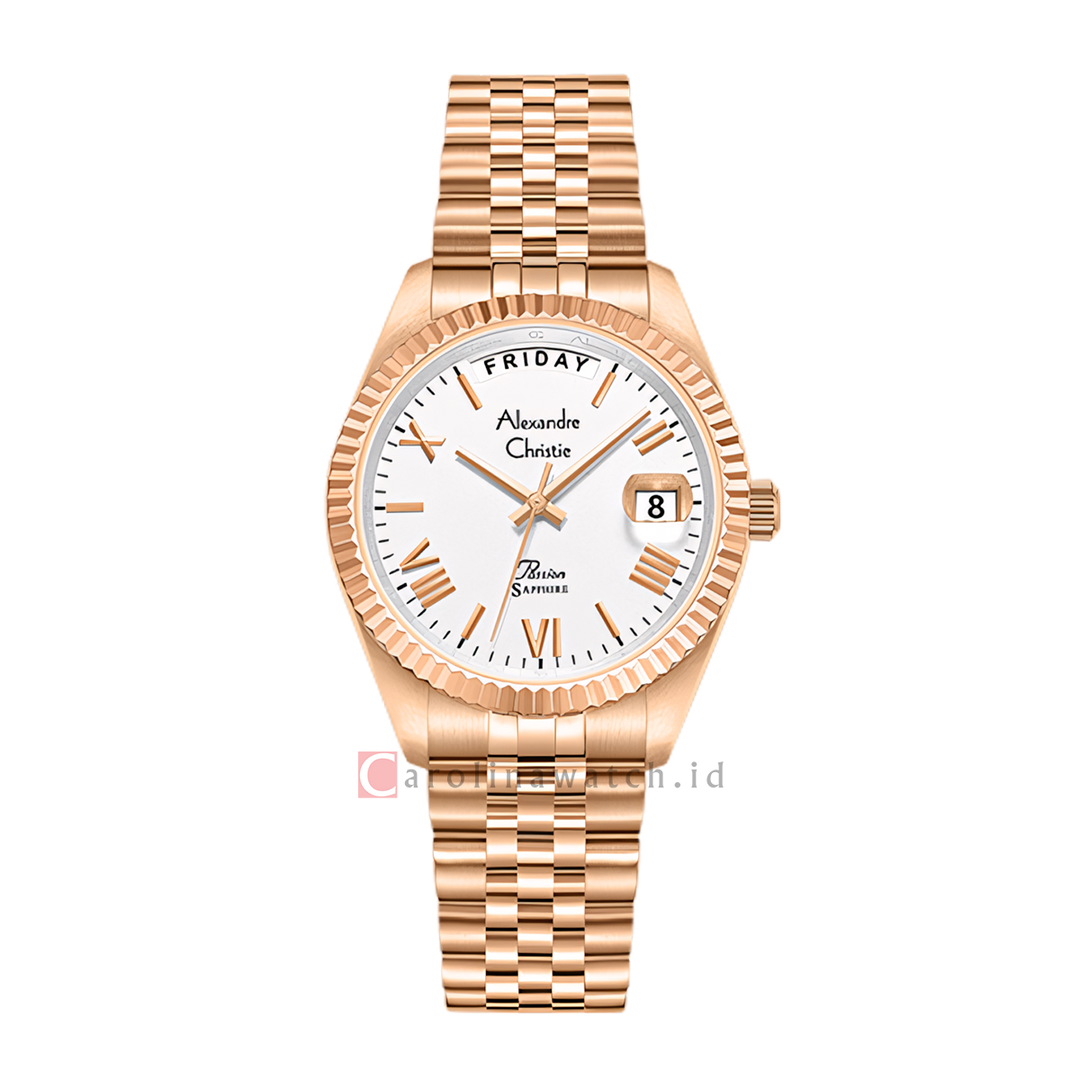 Jam Tangan Alexandre Christie Passion AC 5014 LEBRGSL Women White Dial Rose Gold Stainless Steel Strap