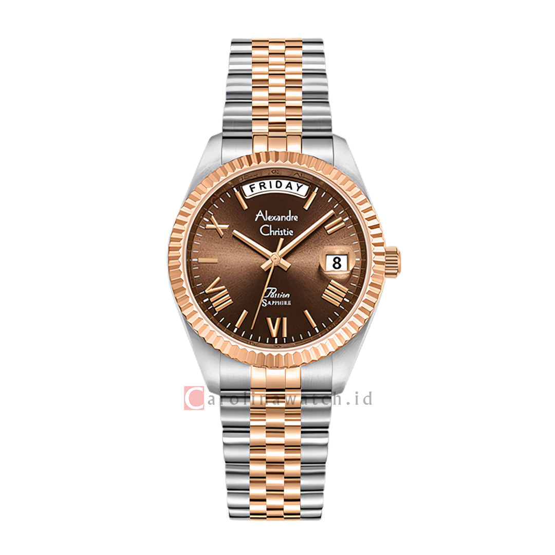 Jam Tangan Alexandre Christie Passion AC 5014 LEBTRBO Women Brown Dial Dual Tone Stainless Steel Strap