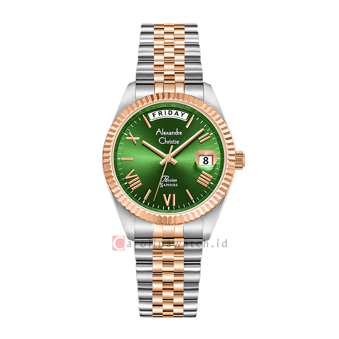 Jam Tangan Alexandre Christie Passion AC 5014 LEBTRGN Women Green Dial Dual Tone Stainless Steel Strap