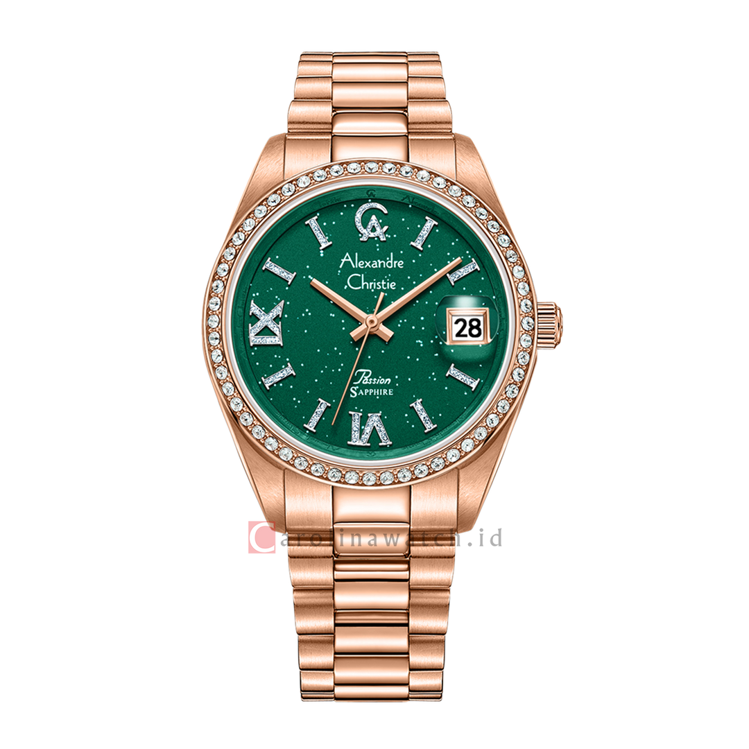 Jam Tangan Alexandre Christie Passion AC 5015 LDBRGGN Women Green Glitter Dial Gold Stainless Steel Strap