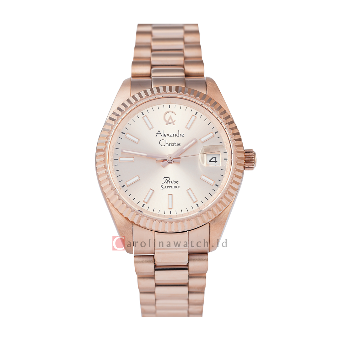 Jam Tangan Alexandre Christie Passion AC 5016 LDBRGLN Sapphire Women Light Rose Gold Dial Rose Gold Stainless Steel Strap