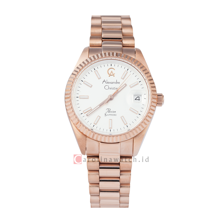 Jam Tangan Alexandre Christie Passion AC 5016 LDBRGSL Sapphire Women Silver Dial Rose Gold Stainless Steel Strap