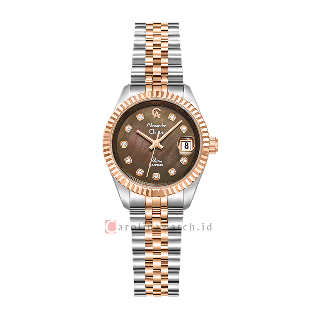 Jam Tangan Alexandre Christie AC 5019 LDBTRMO Women Brown Dial Dual Tone Stainless Steel Strap