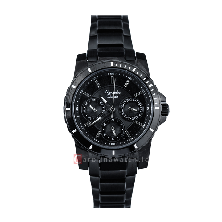 Jam Tangan Alexandre Christie Multifunction AC 6141 BFBIPBA Women Black Dial Black Stainless Steel Strap