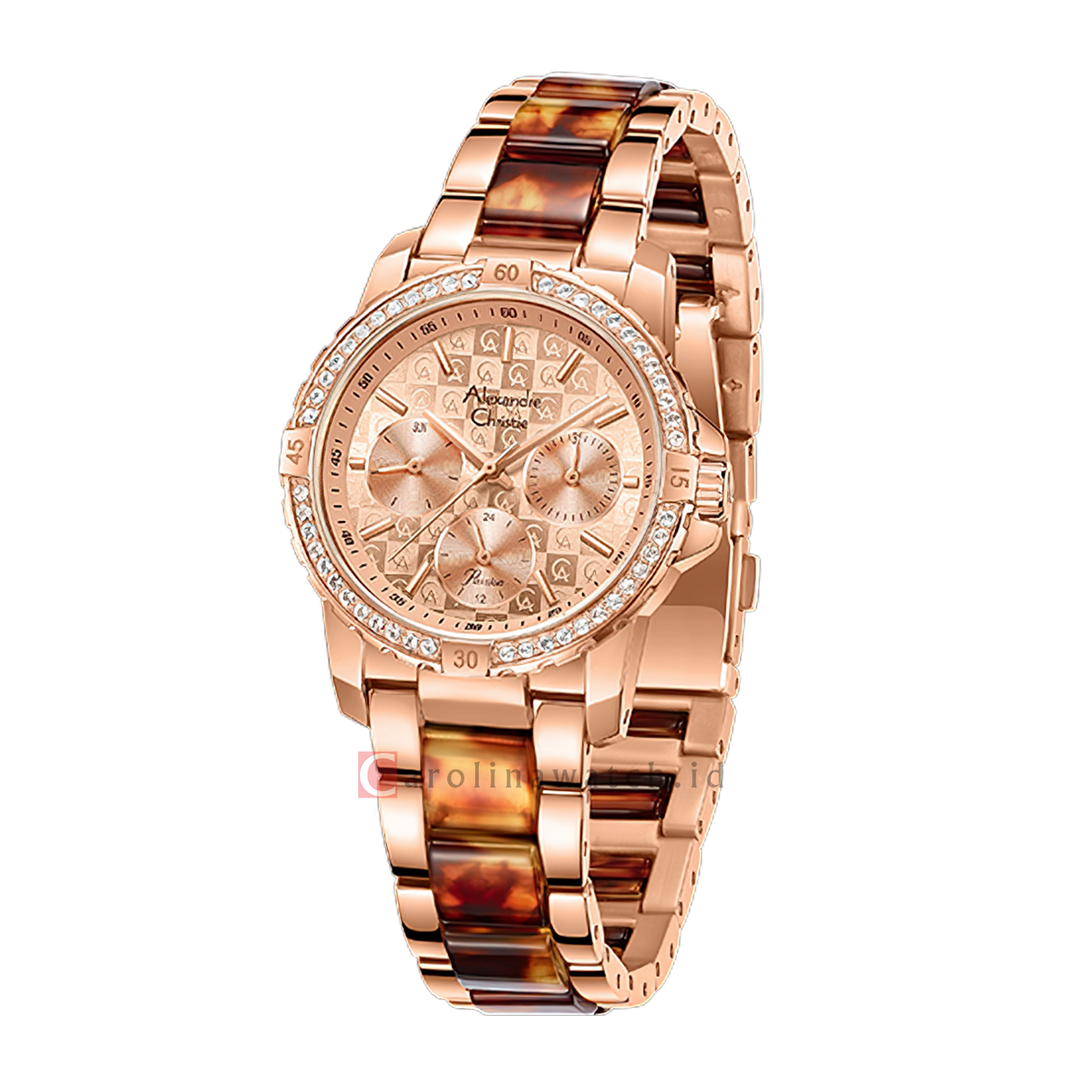 Jam Tangan Alexandre Christie Passion AC 6141 BFBRGLNBO2 Women Rose Gold Dial Dual Tone Stainless Steel Strap