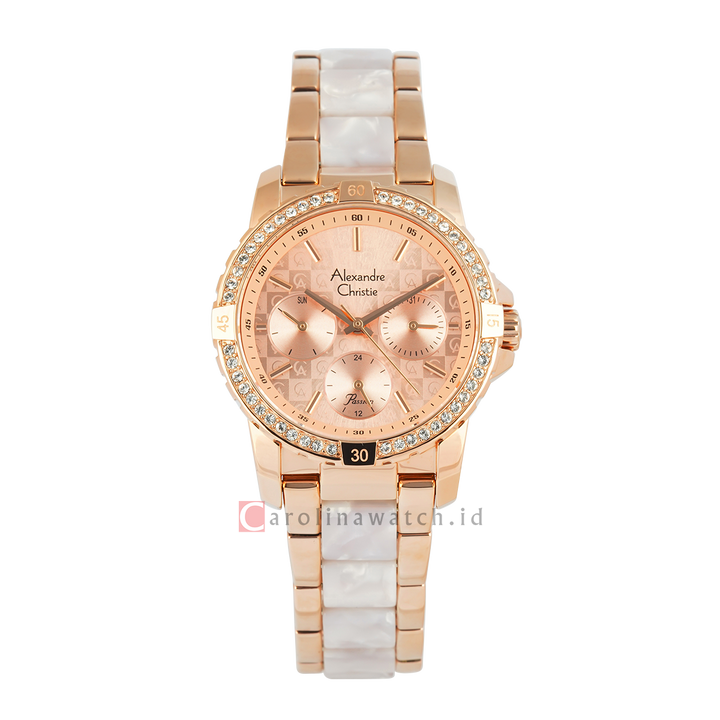 Jam Tangan Alexandre Christie Passion AC 6141 BFBRGLNSL2 Women Rose Gold Dial Dual Tone Stainless Steel Strap