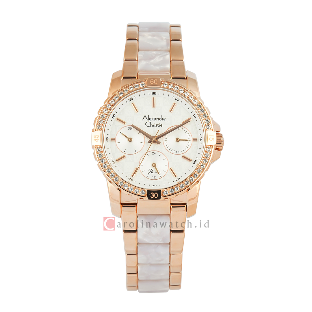 Jam Tangan Alexandre Christie Passion AC 6141 BFBRGSL2 Women Silver White Dial Dual Tone Stainless Steel Strap