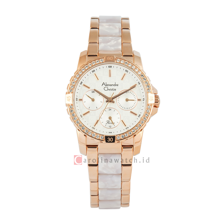 Jam Tangan Alexandre Christie Passion AC 6141 BFBRGSL2 Women Silver White Dial Dual Tone Stainless Steel Strap