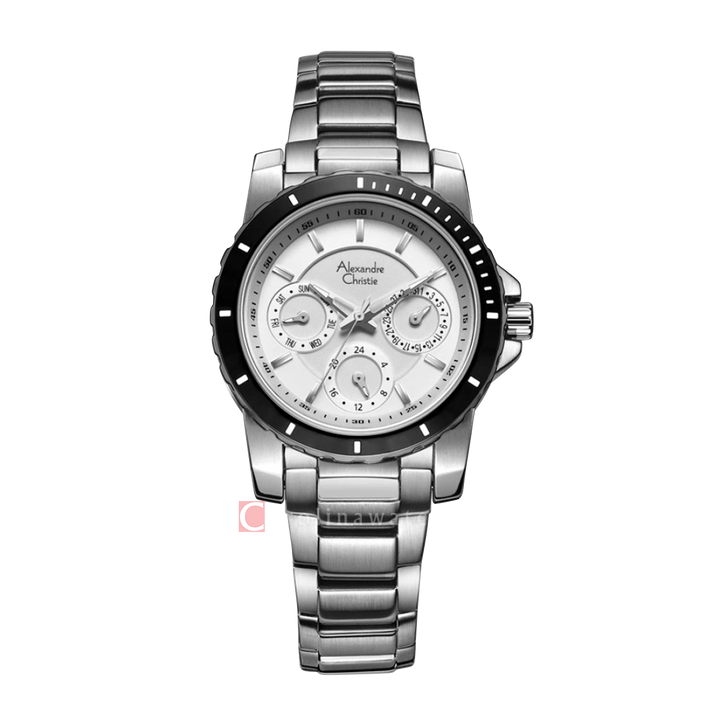 Jam Tangan Alexandre Christie AC 6141 BFBTBSL Women White Dial Stainless Steel Strap