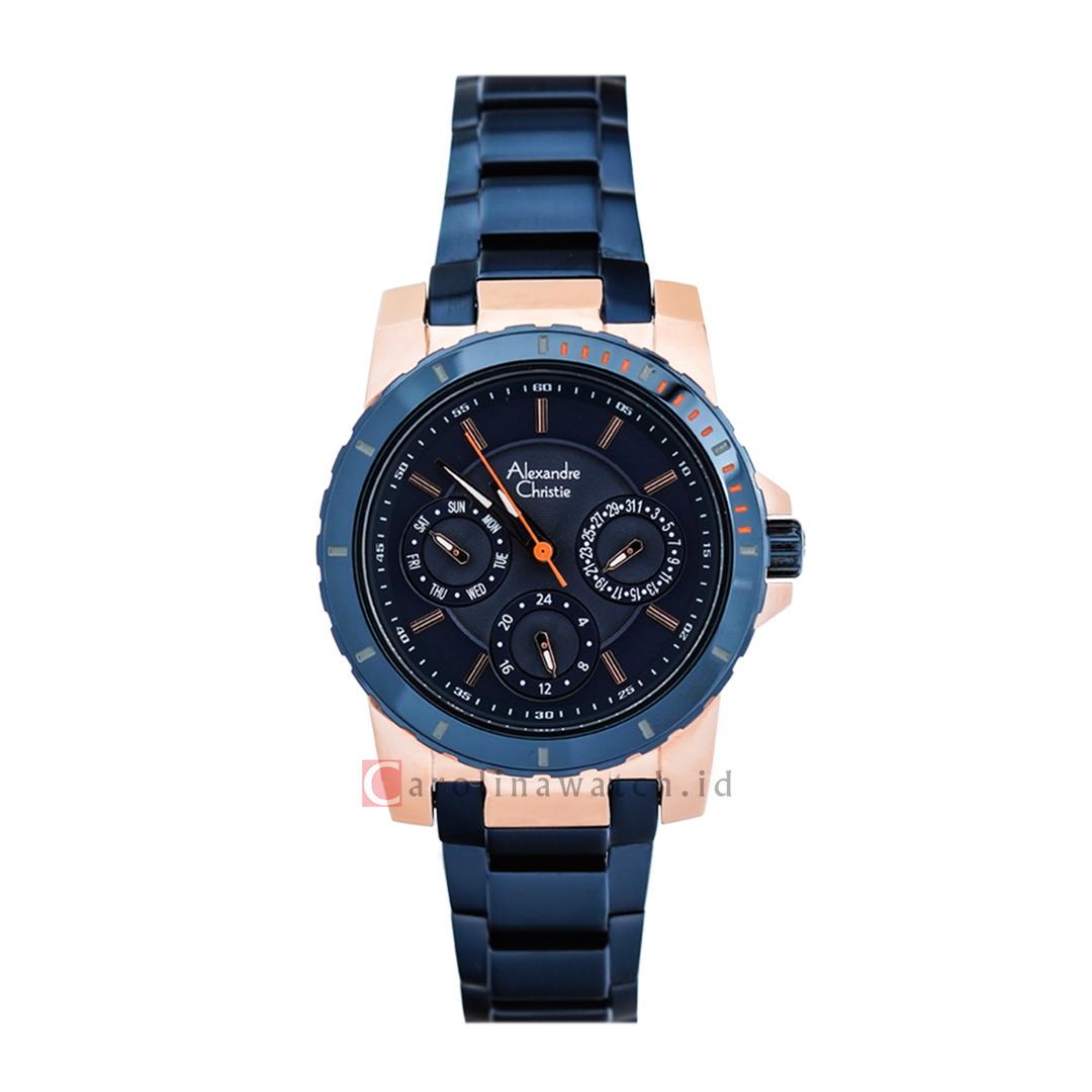 Jam Tangan Alexandre Christie Multifunction AC 6141 BFBURBU Women Blue Dial Blue Stainless Steel Strap