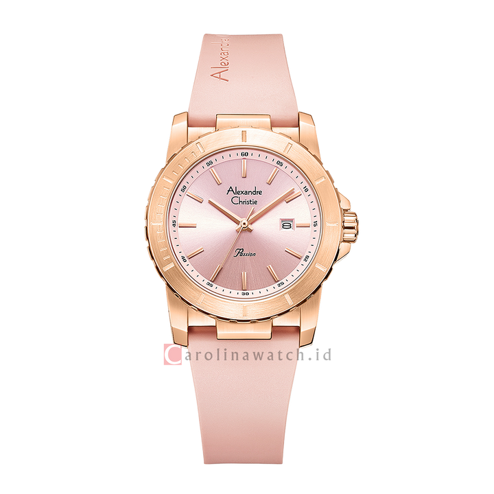 Jam Tangan Alexandre Christie Passion AC 6141 LDRRGLK Women Pink Dial Pink Rubber Strap