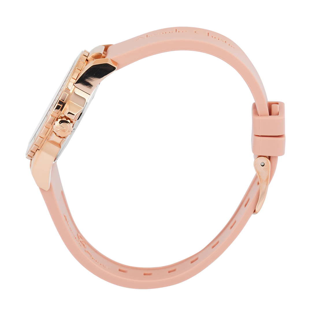 Jam Tangan Alexandre Christie Passion AC 6141 LDRRGLK Women Pink Dial Pink Rubber Strap