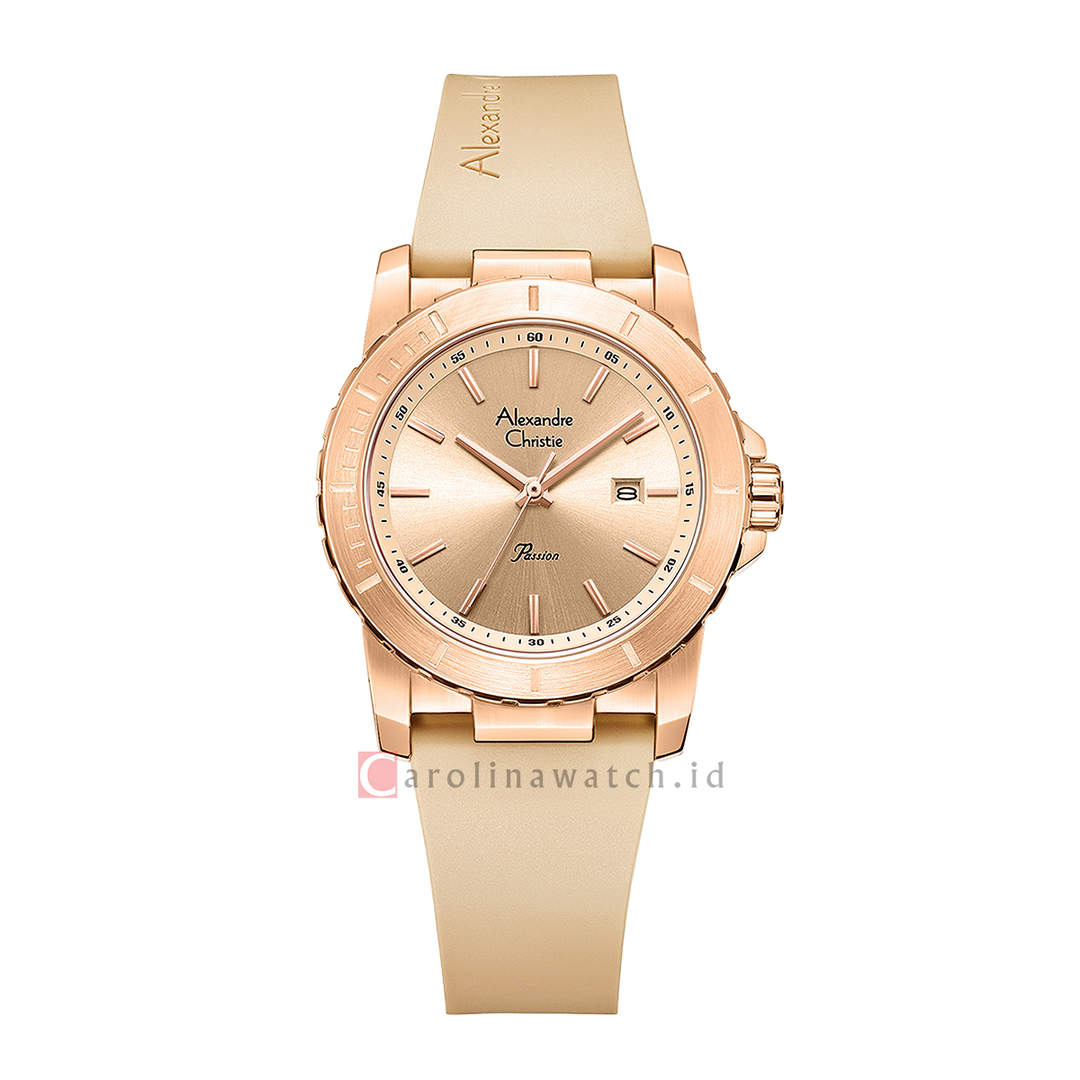 Jam Tangan Alexandre Christie Passion AC 6141 LDRRGLN Women Rose Gold Dial Yellow Rubber Strap