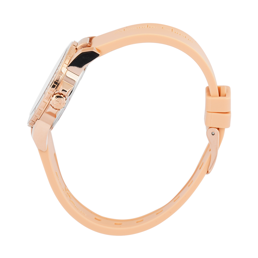 Jam Tangan Alexandre Christie Passion AC 6141 LDRRGLN Women Rose Gold Dial Yellow Rubber Strap