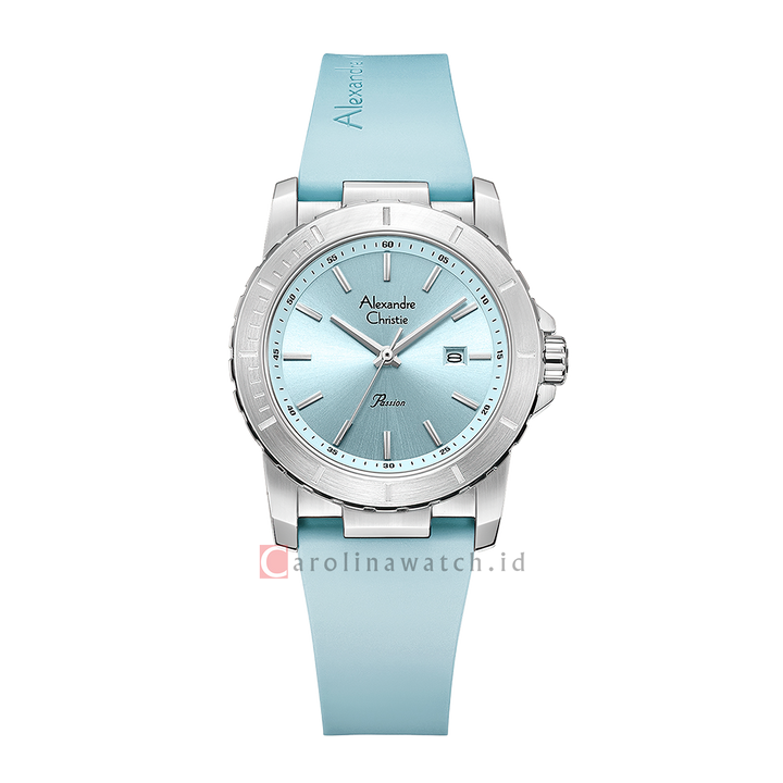 Jam Tangan Alexandre Christie Passion AC 6141 LDRSSLB Women Blue Dial Blue Rubber Strap
