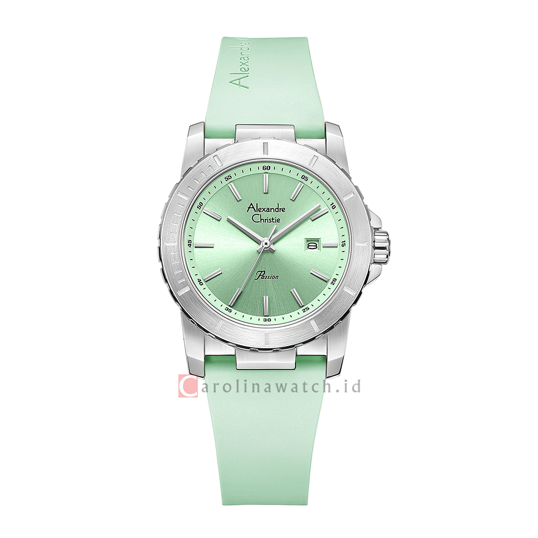 Jam Tangan Alexandre Christie Passion AC 6141 LDRSSLE Women Green Dial Green Rubber Strap