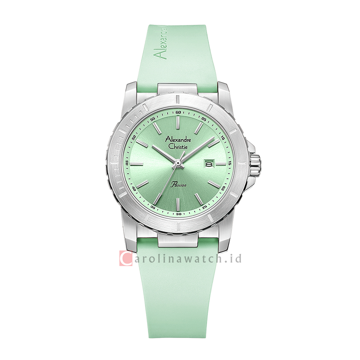 Jam Tangan Alexandre Christie Passion AC 6141 LDRSSLE Women Green Dial Green Rubber Strap