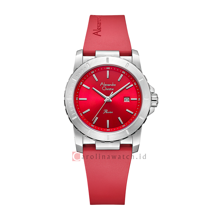 Jam Tangan Alexandre Christie Passion AC 6141 LDRSSRE Women Red Dial Red Rubber Strap
