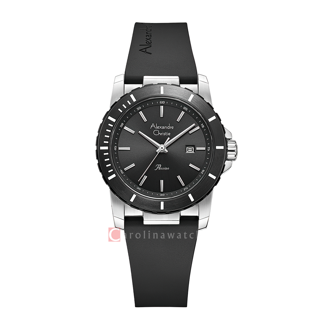 Jam Tangan Alexandre Christie Passion AC 6141 LDRTBBA Women Black Dial Black Rubber Strap