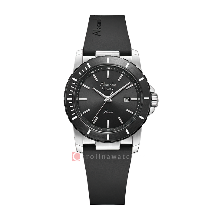 Jam Tangan Alexandre Christie Passion AC 6141 LDRTBBA Women Black Dial Black Rubber Strap