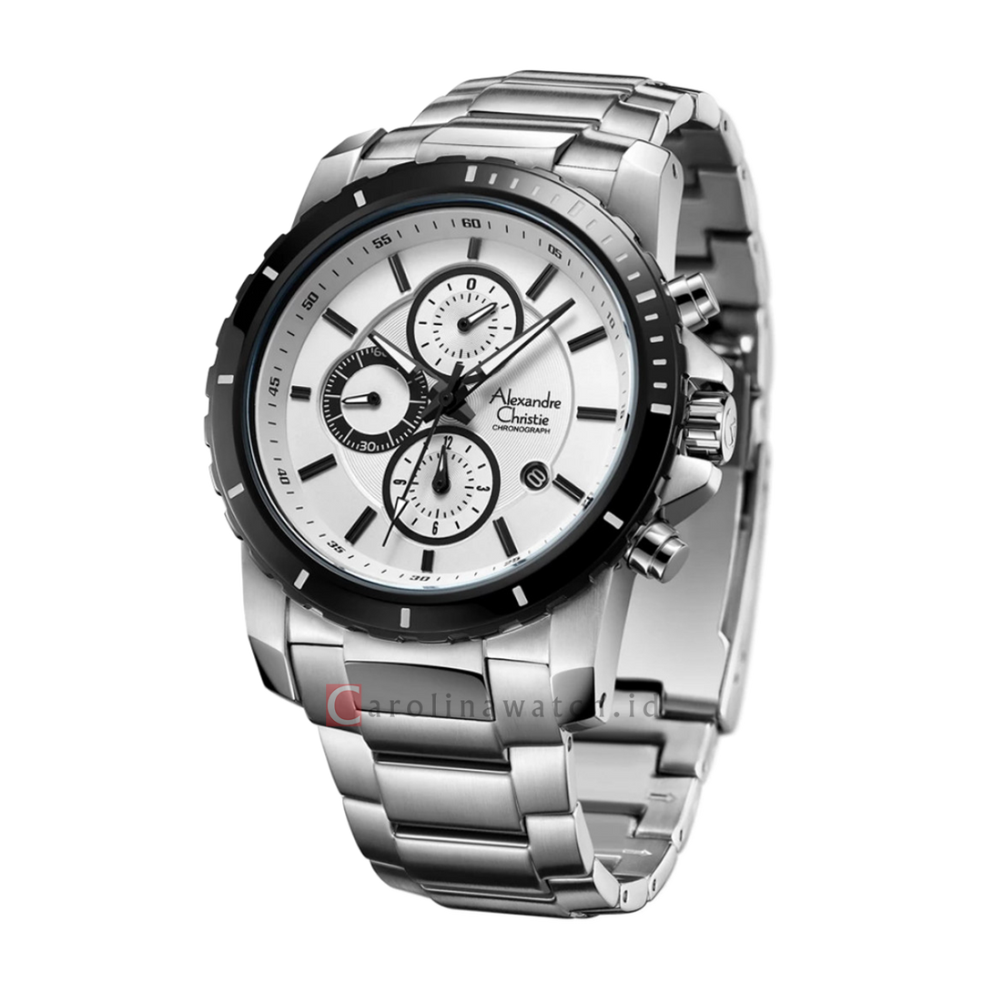 Jam Tangan Alexandre Christie Chronograph AC 6141 MCBTBSL Men White Dial Stainless Steel Strap