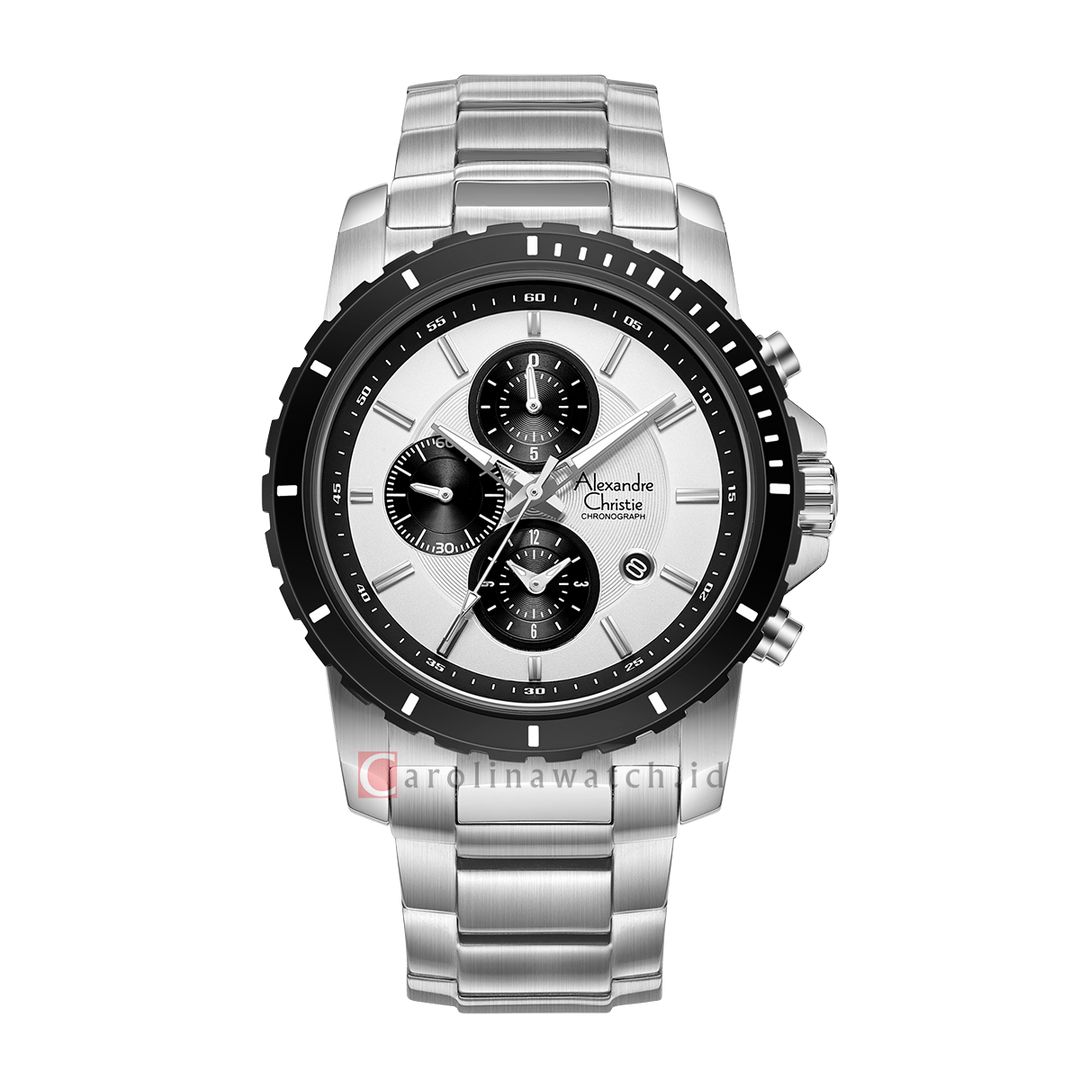 Jam Tangan Alexandre Christie Chronograph AC 6141 MCBTBSLBA Men White Dial Stainless Steel Strap