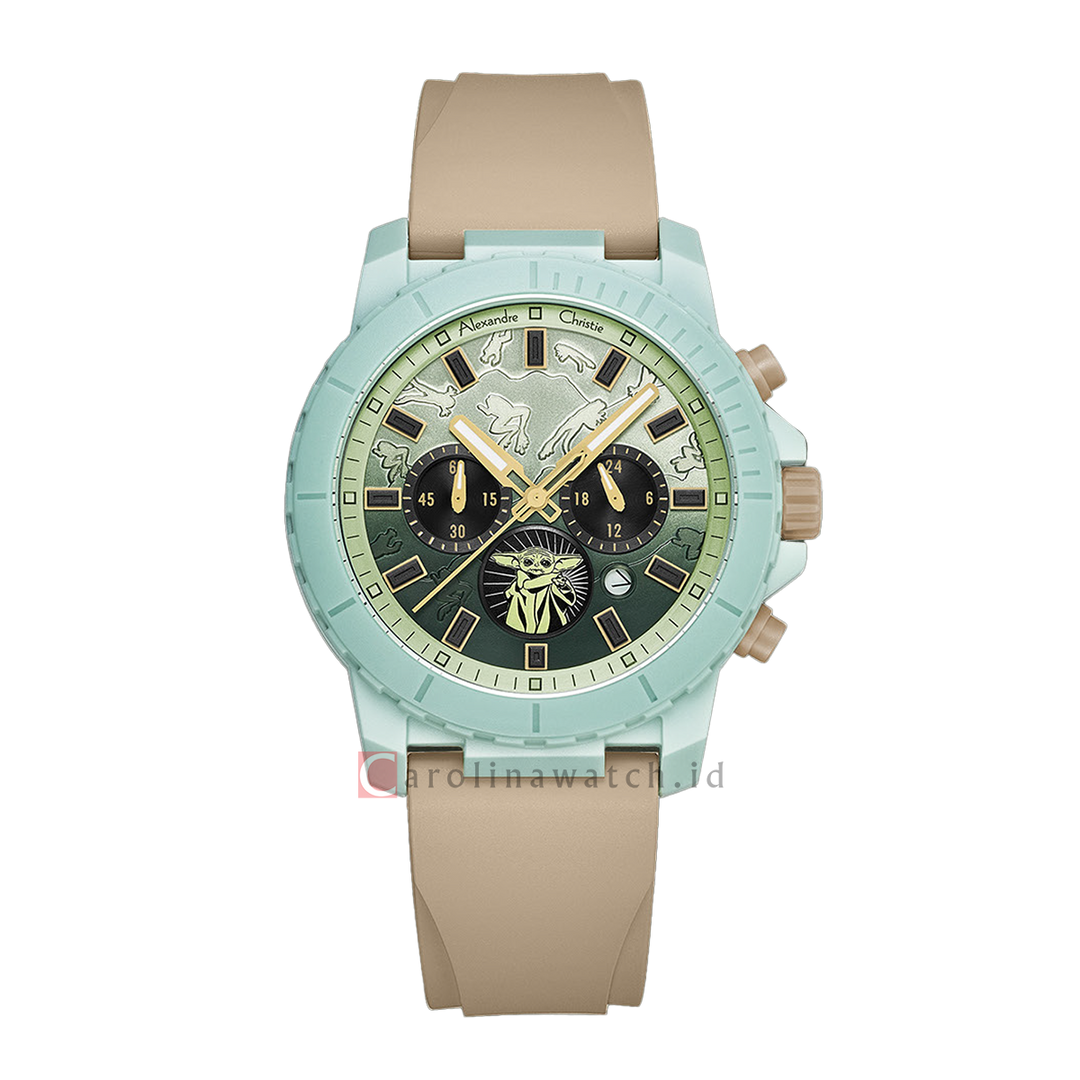 Jam Tangan Alexandre Christie X Star Wars AC 6141 MCRGU1 Grogu Chronograph Men Analog Dial Brown Rubber Strap Limited Edition