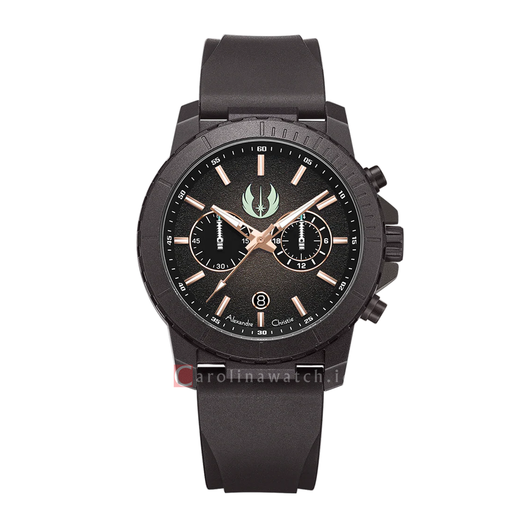 Jam Tangan Alexandre Christie X Star Wars AC 6141 MCROB1 Obi-Wan Kenobi Men Black Dial Black Premium Rubber Strap Limited Edition