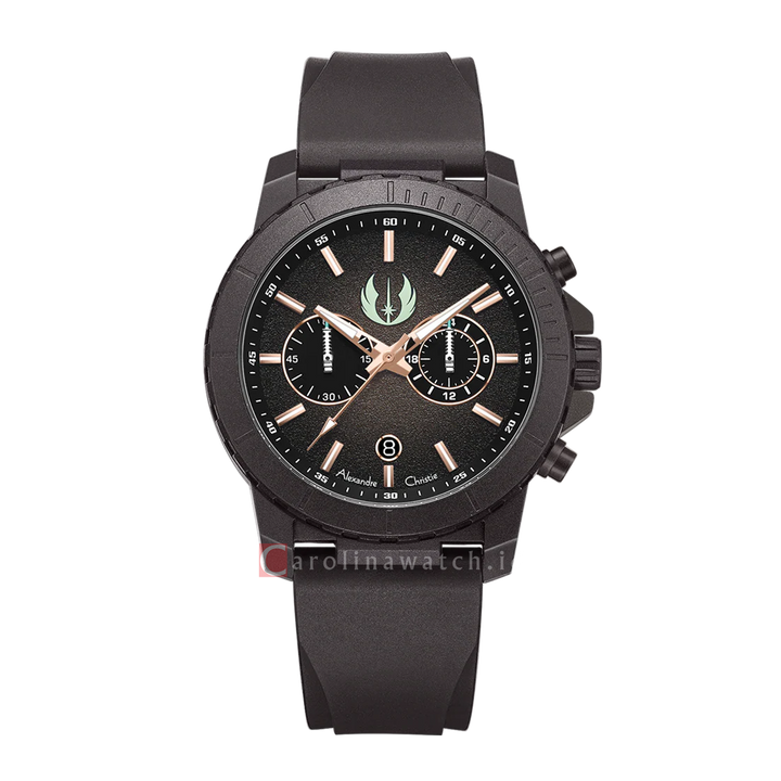 Jam Tangan Alexandre Christie X Star Wars AC 6141 MCROB1 Obi-Wan Kenobi Men Black Dial Black Premium Rubber Strap Limited Edition
