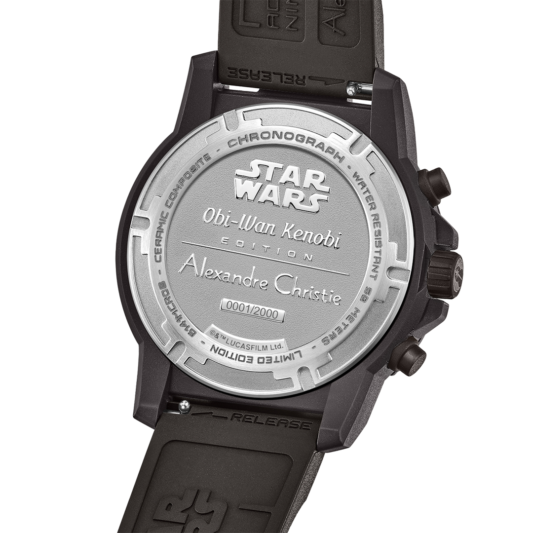 Jam Tangan Alexandre Christie X Star Wars AC 6141 MCROB1 Obi-Wan Kenobi Men Black Dial Black Premium Rubber Strap Limited Edition