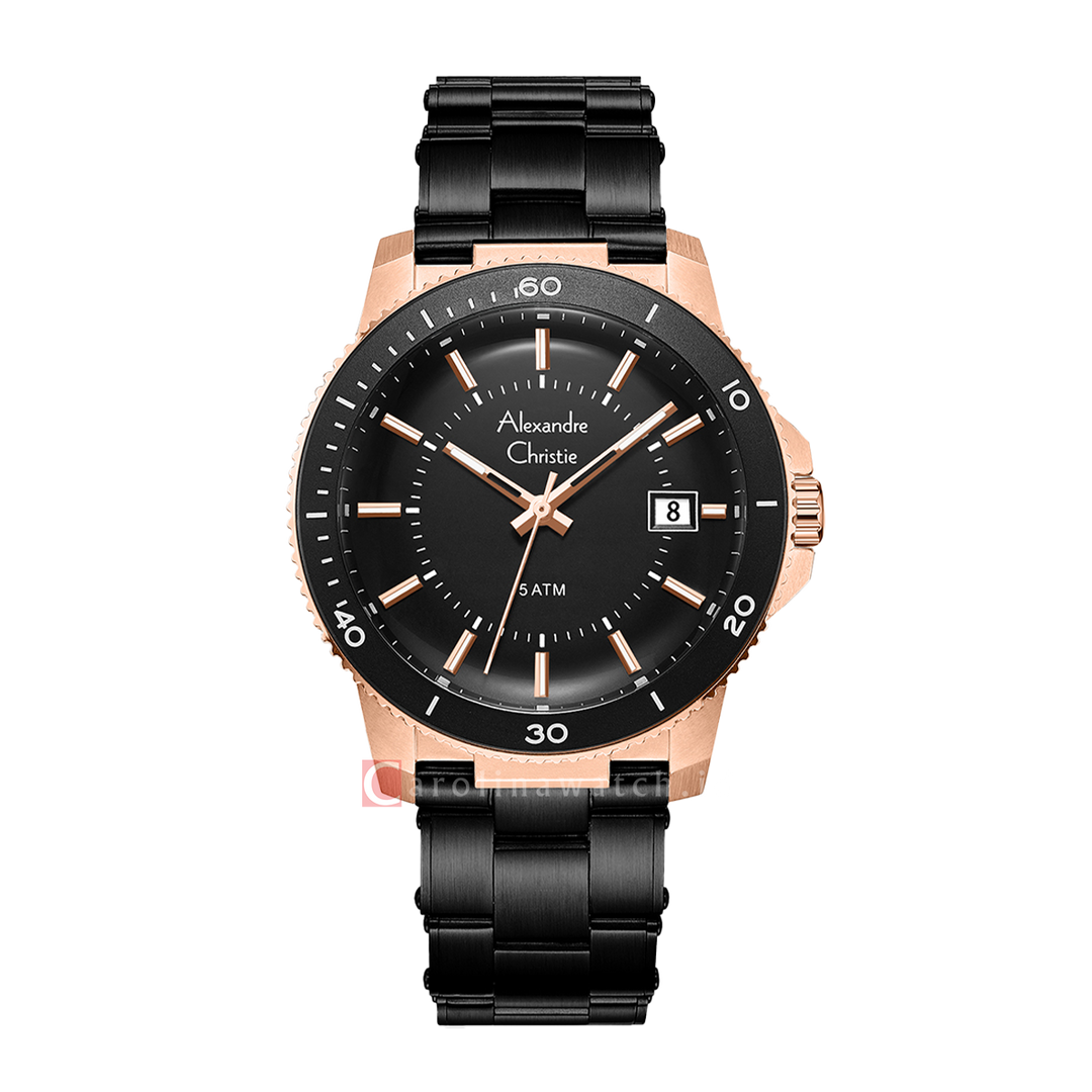 Jam Tangan Alexandre Christie Chronograph AC 6141 MDBBRBA Men Black Dial Black Stainless Steel Strap
