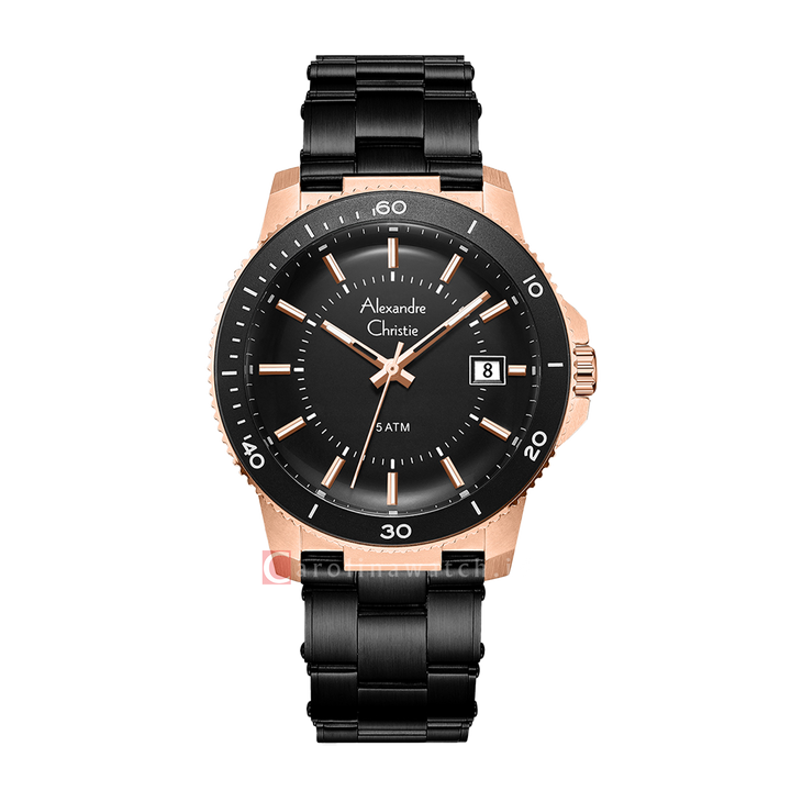 Jam Tangan Alexandre Christie Chronograph AC 6141 MDBBRBA Men Black Dial Black Stainless Steel Strap