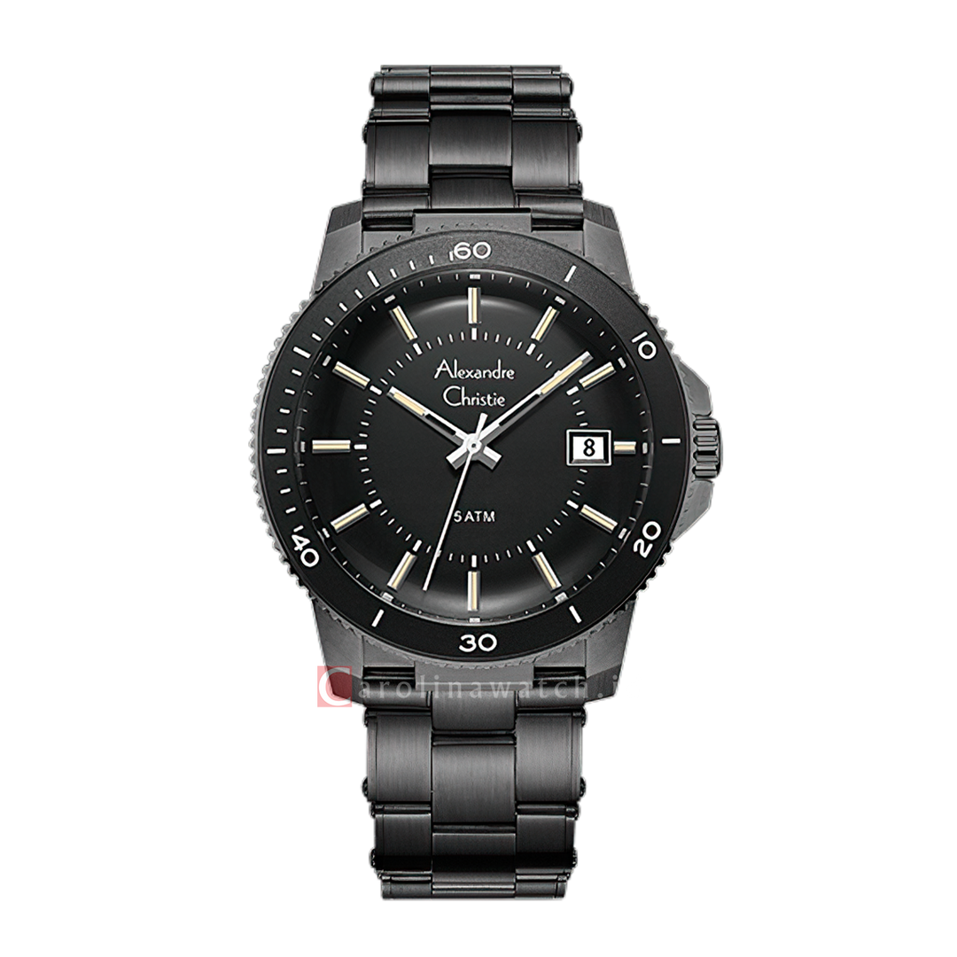 Jam Tangan Alexandre Christie Chronograph AC 6141 MDBIGBA Men Black Dial Black Stainless Steel Strap