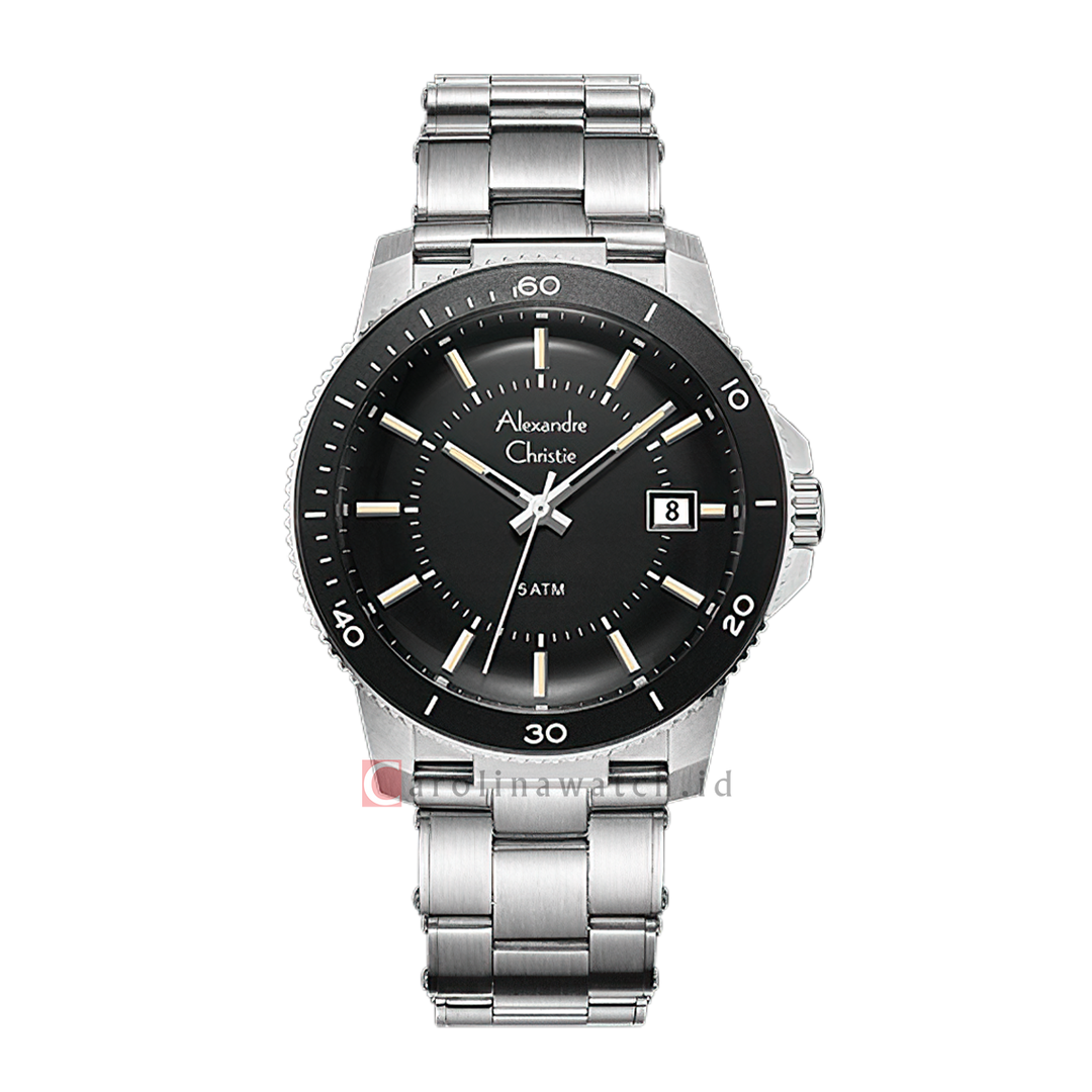 Jam Tangan Alexandre Christie Chronograph AC 6141 MDBSSBA Men Black Dial Stainless Steel Strap