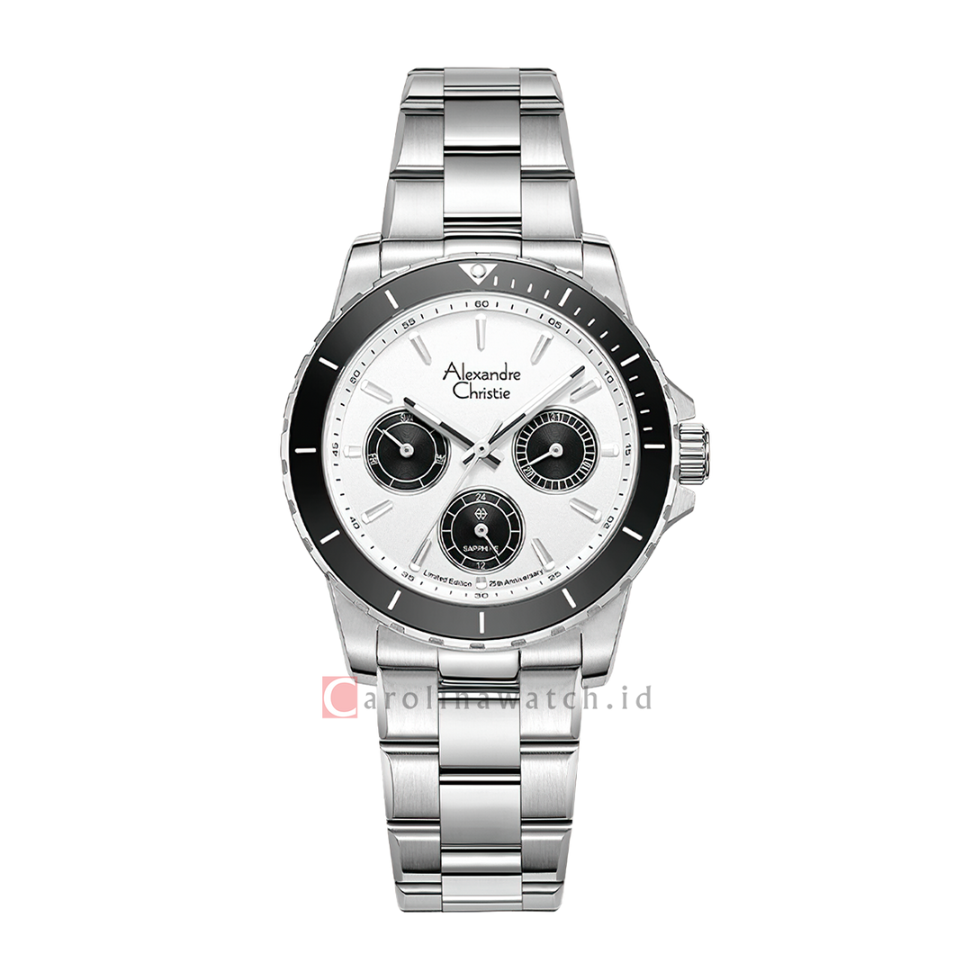 Jam Tangan Alexandre Christie 25th Anniversary AC 6141 XXVBTBSLBA Women White and Black Dial Stainless Steel Strap Limited Edition