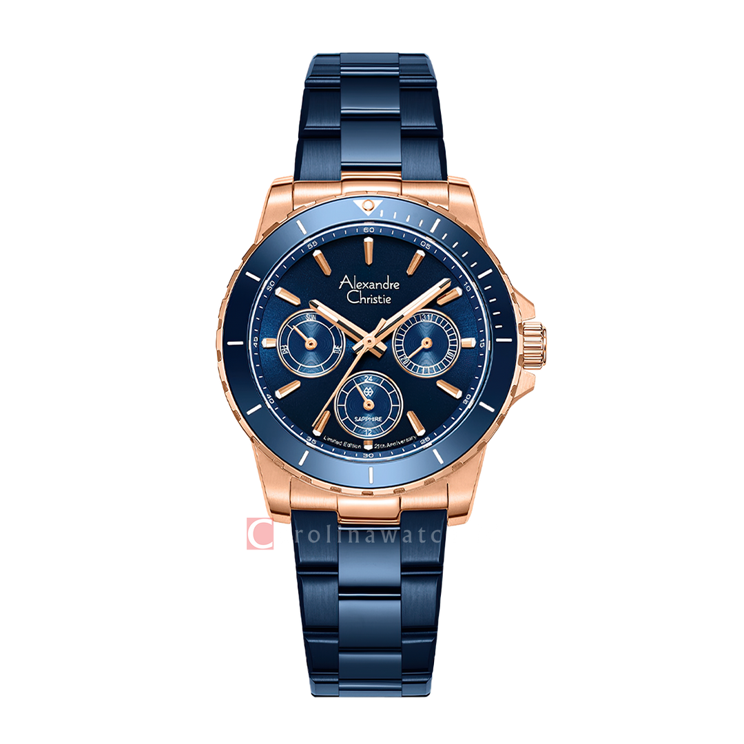 Jam Tangan Alexandre Christie 25th Anniversary AC 6141 XXVBURBU Women Blue Dial Blue Stainless Steel Strap Limited Edition
